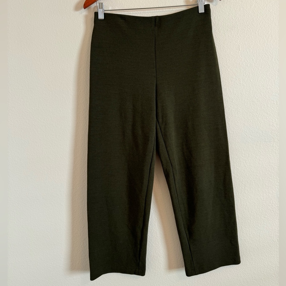 Eileen Fisher Knit Wool Blend Pull On Crop Pants Green